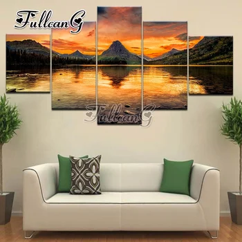 

FULLCANG diy mosaic full embroidery "natural landscape" diamond painting 5 panel pictures of rhinestone needle arts craft G1207