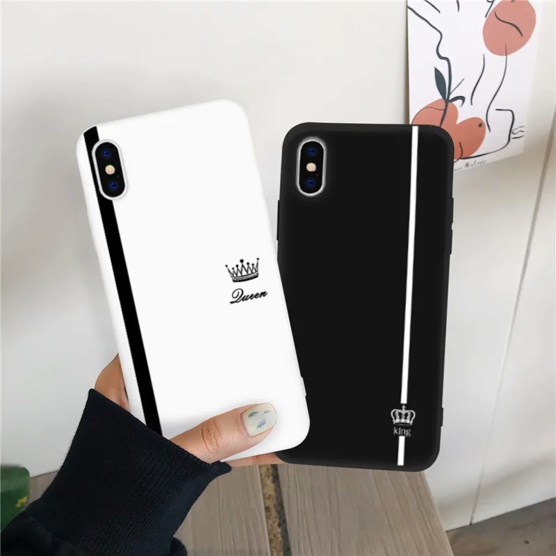 Чехол для влюбленных JAMULAR King queen для iPhone X XS MAX X XR 11 Pro 7 8 6 6s Plus черный белый Силиконовый мягкий чехол для телефона