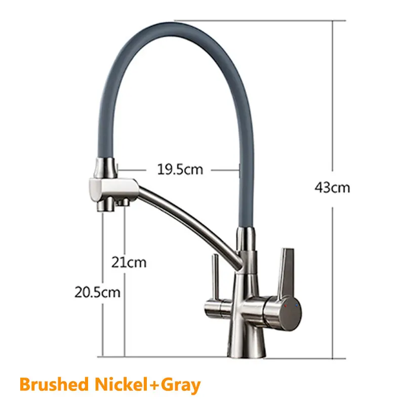 Черный фильтр для воды краны горячей и холодной воды двойной воды на выходе ручки 360 градусов Поворотный кухонный смеситель - Цвет: Brush Nickle Gray