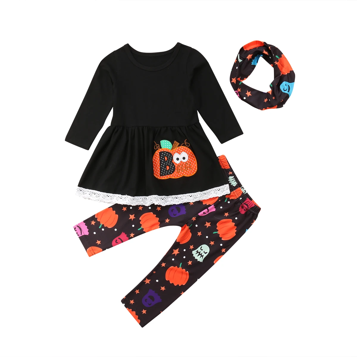 

Halloween Baby Girls Clothes Set Newborn Baby Kids Tops Dress+Pants+Headbands 3Pcs Outfit New Winter Autumn Kids Clothes Set