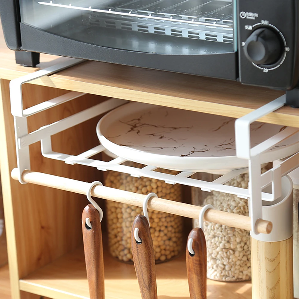 

Cupboard White Under Cabinet Mesh Iron Art Organizer Kitchen Closet Hanging Rack Basket Holder Shelf Storage