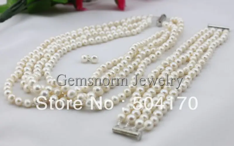 Luxury 4 Rows Pearl Necklace Bracelet Stud Earrings Set 7 8mm Luxury 4 Rows Pearl Necklace Bracelet Stud Earrings Set 7 8mm Freshwater Beads Jewelry Fp115 In Sets From Accessories On