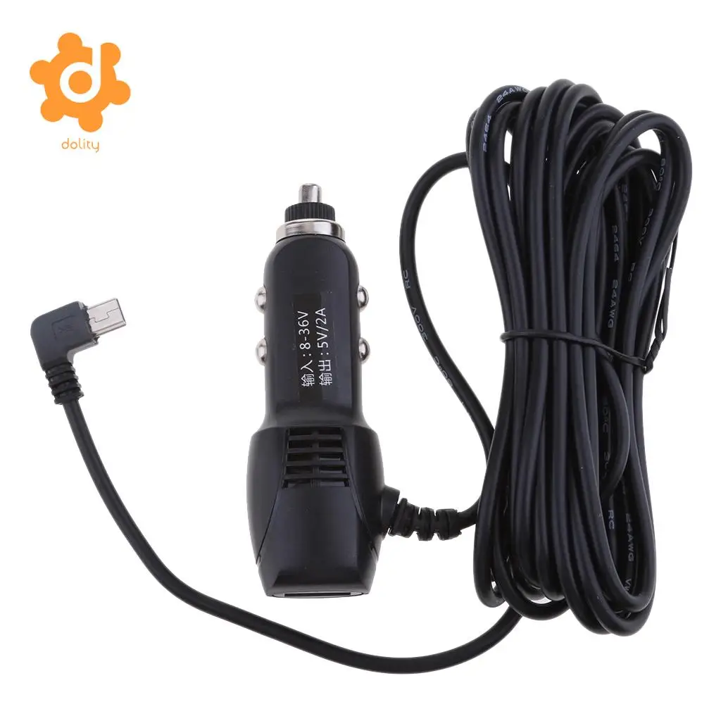 dolity DC8/36V to 5V2A Car Lighter Charger Quick Charge Mini USB Left Cable GPS DVR