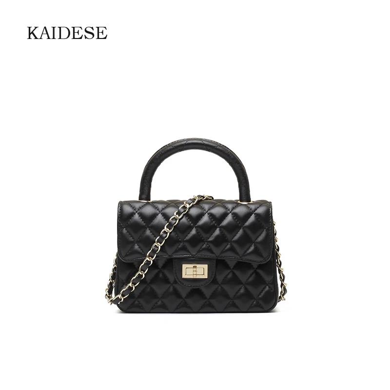 

KAIDESE real leather American and European fashion lingg mini fan chain bag with a single shoulder slanted leather bag for casua