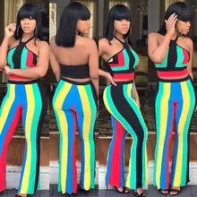 Женское индийское сари,, хлопок, новинка, европейский и американский стиль, женская сексуальная Радужная полосатая жилетка+ брюки, два комплекта