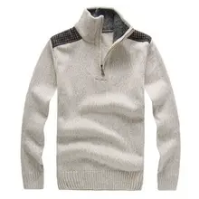 Модные Повседневное Для мужчин; зимний свитер мужской с длинным рукавом и стоячим воротником молния Толстый Пуловер