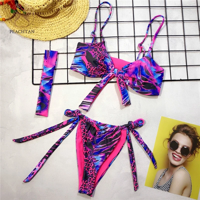 

Peachtan Knot micro bikini 2019 Sexy printed swimsuit female High cut bikini set Push up swimwear women bathing suit Beach wear