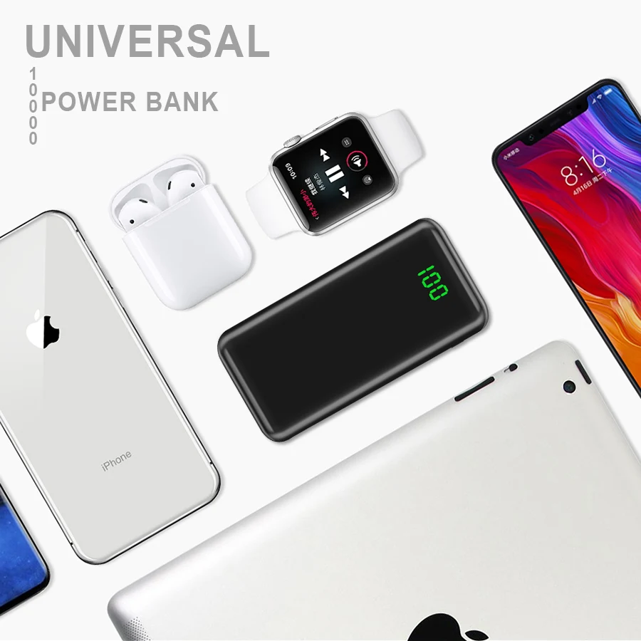 WST Delgado LED Real Power Bank 10000mAh 10000 PoverBank batería externa móvil para Xiaomi Samsung