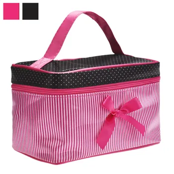 

Travel Makeup Bag Small Makeup Bag Square Bow Stripe Handy Bow Makeup Box Professional Trousse De Maquillage Sac