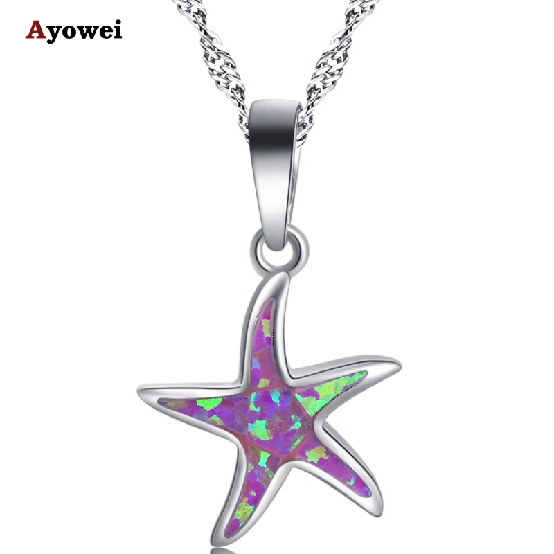 

Ayowei Bohemia fashion jewelry stars style silver stamped for Women pink fire opal Necklace Pendant OP785A
