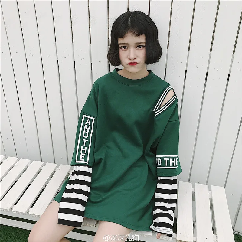 Harajuku уличная женская футболка с открытыми плечами корейские Ulzzang полосатые