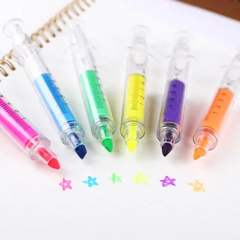 

60 pcs/Lot Creative Highlighter pens Syringe design markers Fluorescent pen Stationery scrapbook material School supplies 6251