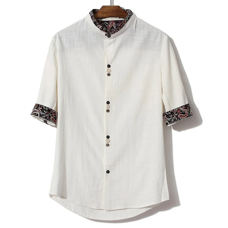 Men's Mandarin Collar Shirt Mandarin Collar Shirts. Fine shirts tailored with a Mandarin Collar are available in a variety of colours and prints. They pay special attention to details, such as contrast trim inside the collar and cuffs, handmade Chinese knot buttons, and rich French cuffs inviting men to rediscover cufflinks.