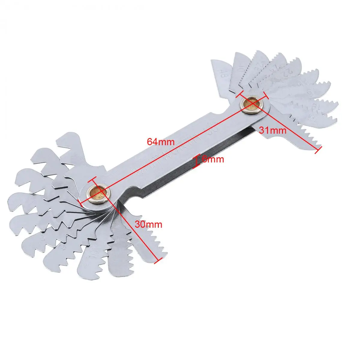 Screw Pitch Gauges 55/60 Degree Metric Inch Thread Plug Gauge Gear Tooth Measuring Carbon Steel Center Measurement 20 Blades