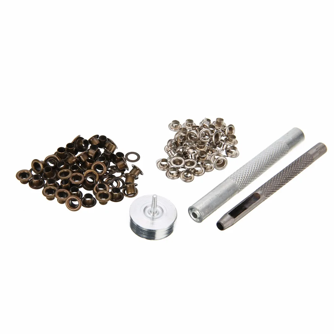 4mm 2pcs Grommet Installation Setting Tools+ Leather Hole Punch + 80 Eyelets DIY Sewing Accessory Mayitr