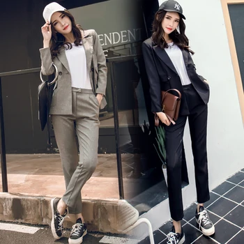 

New Formal Suits for Women Casual Office Business Suitspants Work Wear Sets Uniform Styles Elegant Pant Suits black Set