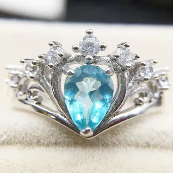

Per jewelry Natural real blue topaz crown ring Free shipping 925 sterling silver 5*7mm 1ct gemstone For men or women X912819