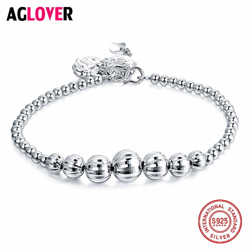 

Authentic 100% 925 Sterling Silver Brand Bead Bracelets & Bangles Gradient Beads Charms Women Fashion Jewelry