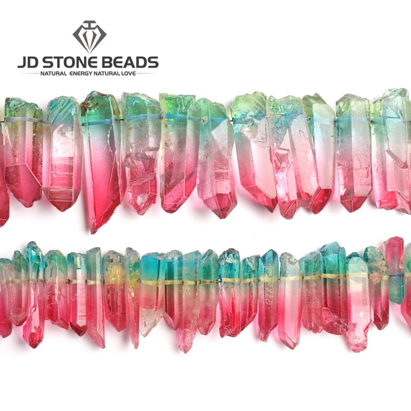 

JD Stone Bead Natural Hexagonal Crystal mixed color Quartz Healing Fluorite Wand Stone Purple Green Gem Hexagonal crystal column