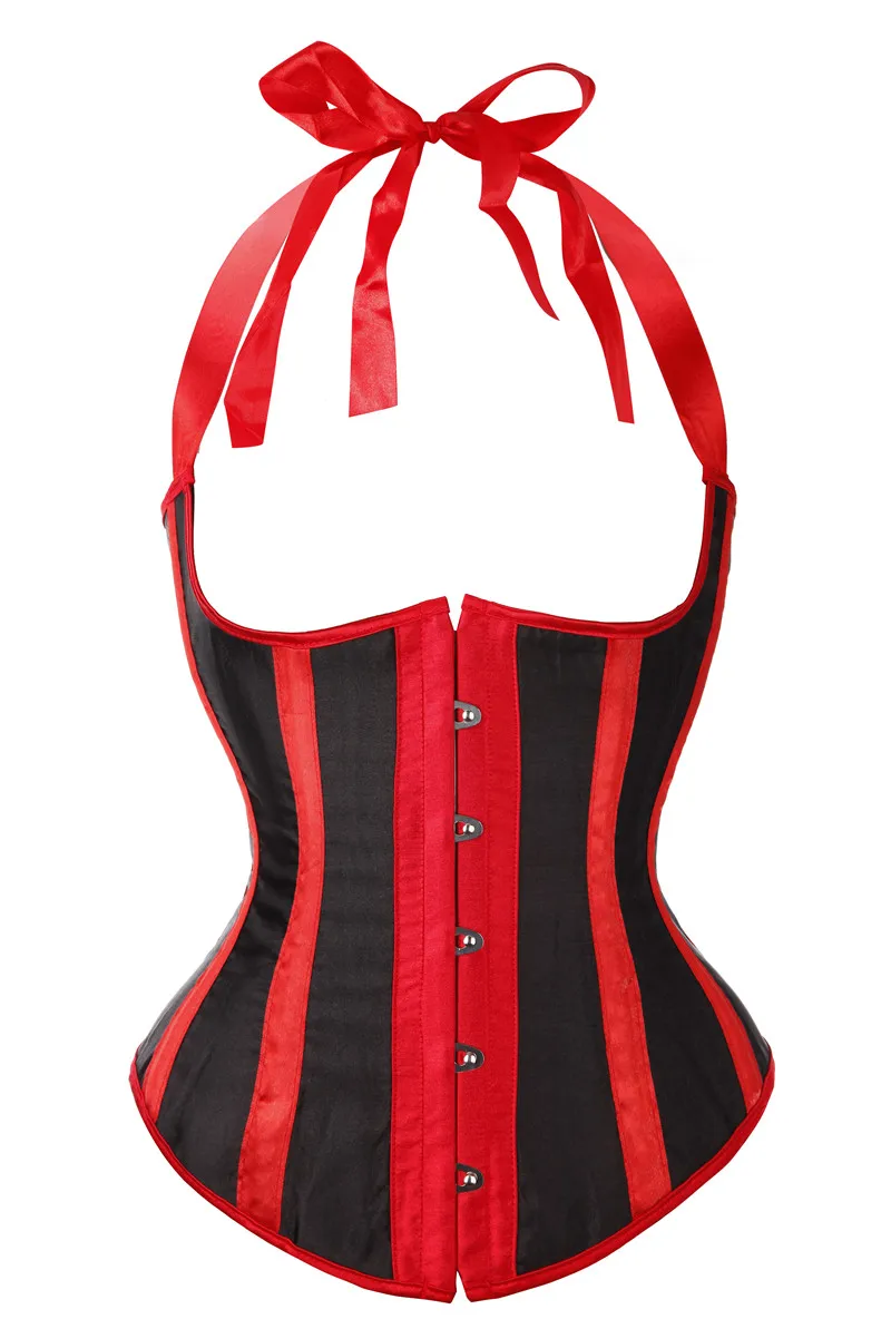 Women Shoulder Straps Tank Steampunk Corset Sexy Stripe Underbust