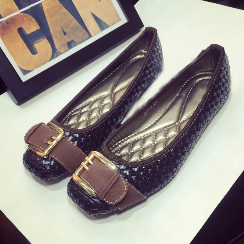 

Women's Ballet Flats Vintage PU Buckle Square Toe Slip On Female Ballet Shoes Ladies Single Shoes Casual Loafers Boat Shoes