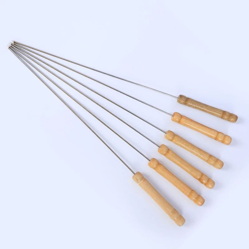 

Stainless Steel BBQ Skewer Sticks Fruit Shish Kebab Meat Wood Handle Barbecue Sticks TN99