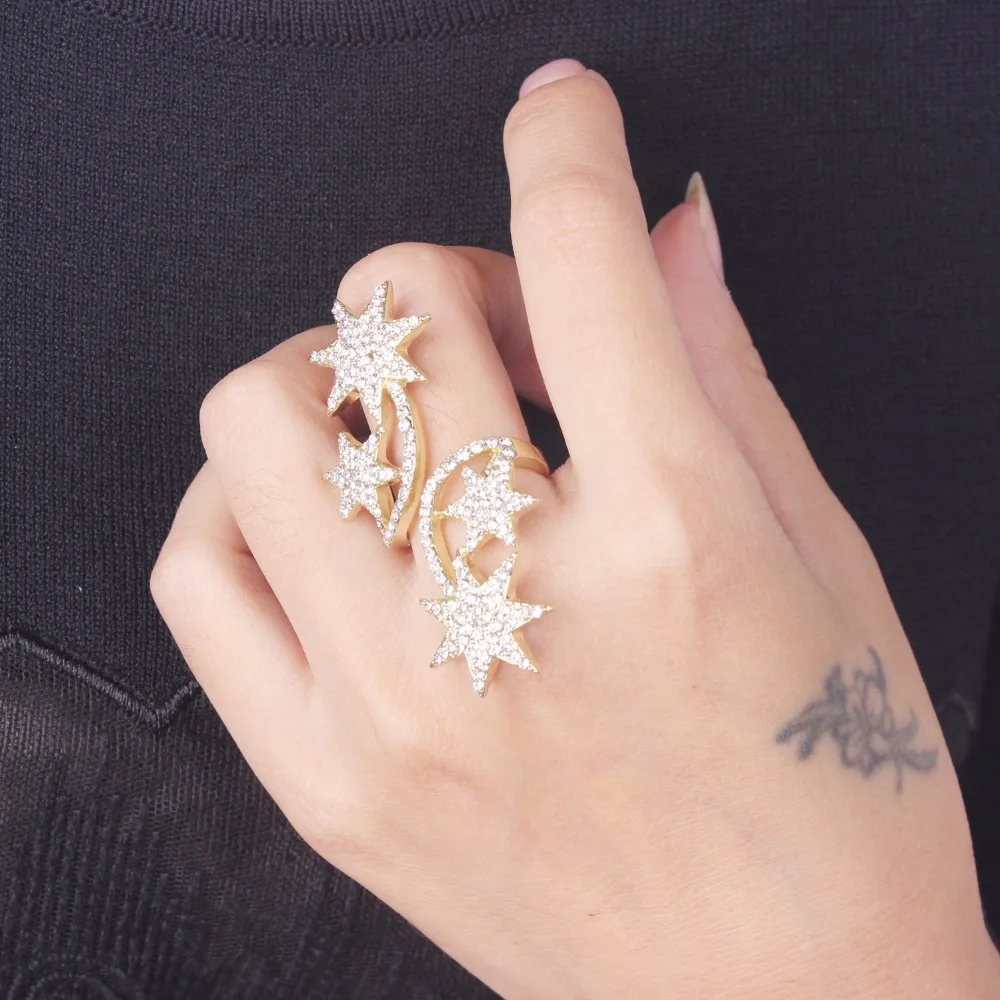 

Shining Crystal Star Open Ring Gold /silver Plated Simulated Ring Big Ring Best Accessory for Engagement Gift for Friend