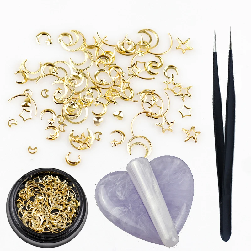 

1Set Moon Stars Nail Art Rivets Stud + Mold Fram Bending Tool +Tweezer Multi Mental Decals diy Tips Manicure Gel Nail Stud Tip
