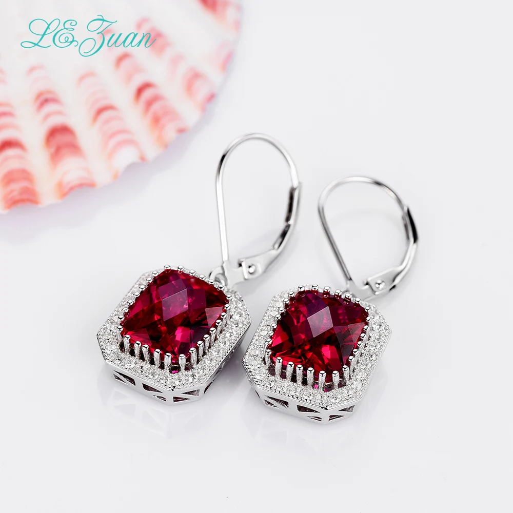 

L&zuan 925 Sterling Silver Drop Earrings 7.25ct Red Stone Romantic Luxury Earrings Fine jewelry For Women