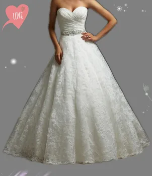 

Vestido de noiva 2017 New Arrival Beading A line Sweetheart Lace Pleat Bridal White Ivory Wedding Dresses OW 7644