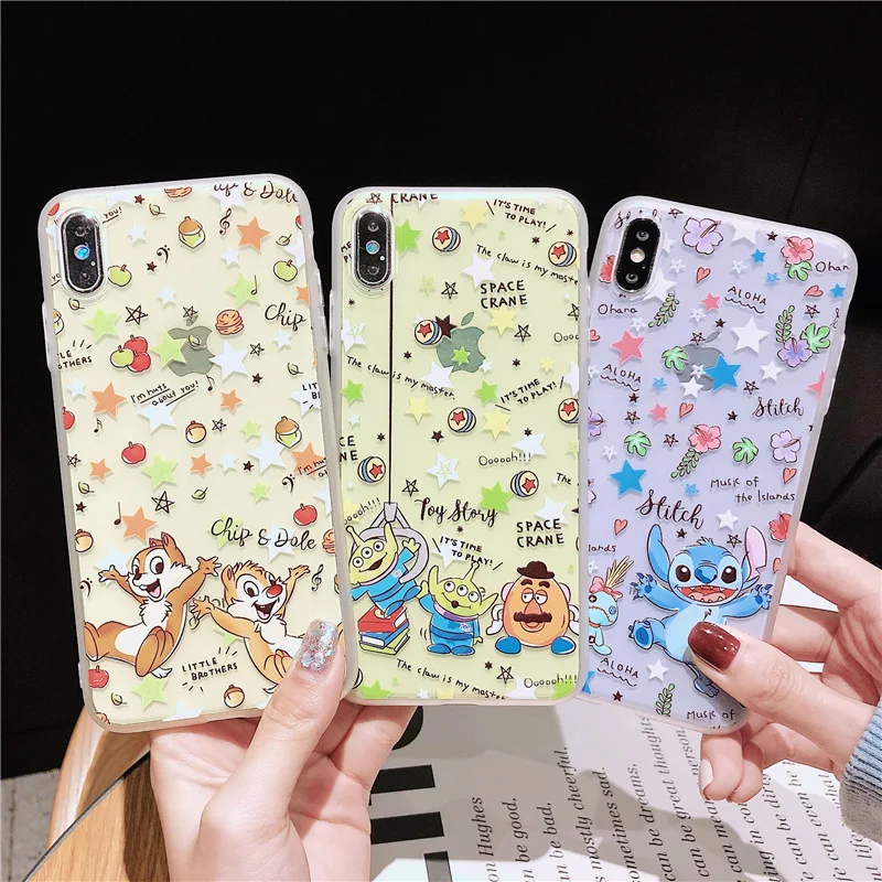 

New Crystal Embossed Phone Case for iPhone X XS XR XSMax 8 7 6 6S PluS Cartoon Cute Silicone Drop Protection Back Cover