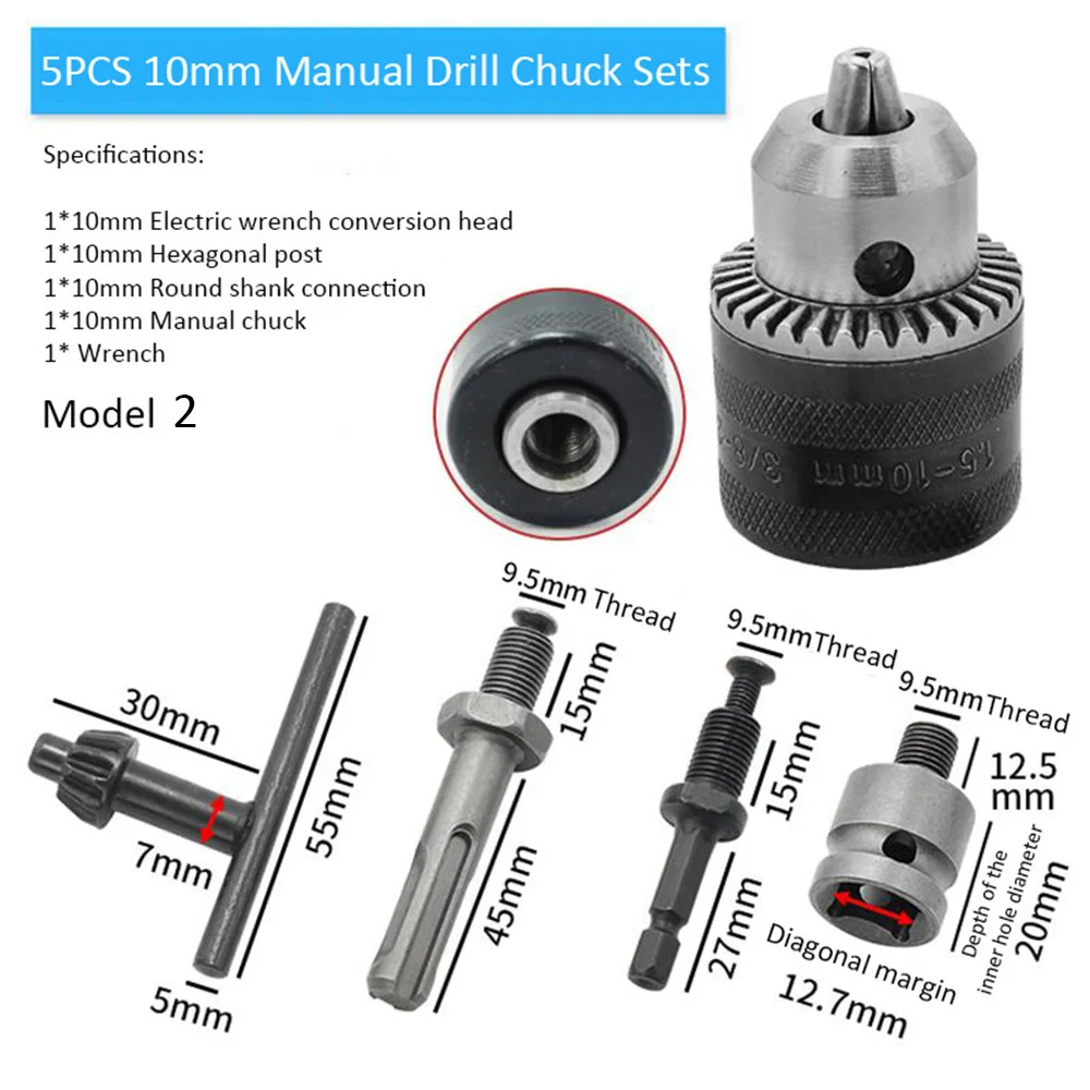5 шт. набор сверлильных патронов с ручкой, Круглый электрический молоток, аксессуары, ударная головка сверла, шестигранная стойка, Круглый хвостовик, гаечный ключ