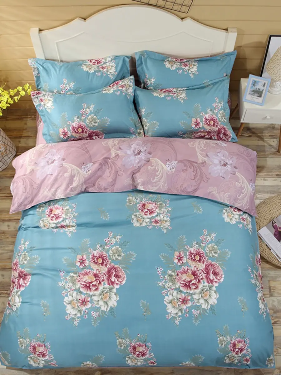 

4 Pcs Bed Linens Luxury European Floral Pattern Comfy Bedclothes