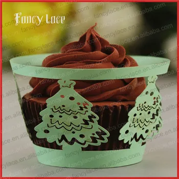 

60PCS Wholesale Party Cake Decorations Cupcake Wrappers,Christmas Tree New Laser Cut Paper Wreath Cake Liners Birthday Decors