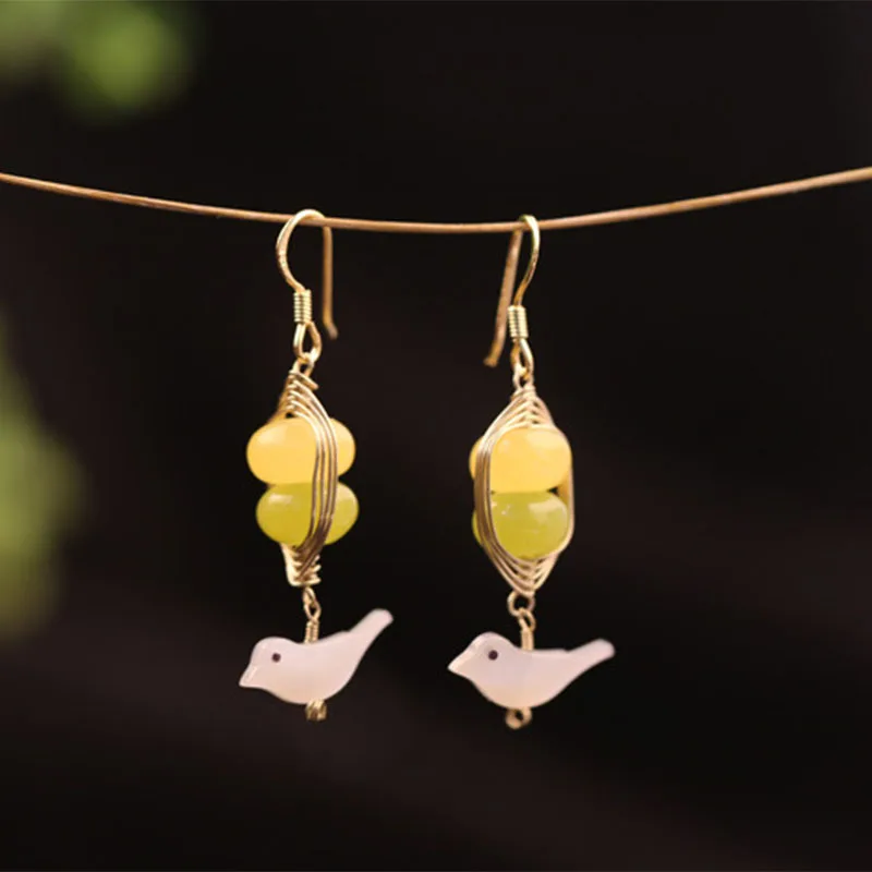 

Lanseis Charm White Shell Bird Green Stone Earrings, 1Pcs Unique Party, Wedding, Spring Style, Design Handmade Jewelry For Women