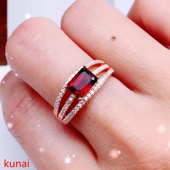 

KJJEAXCMY fine jewelry 925 silver garnet ring with two colors to choose from.