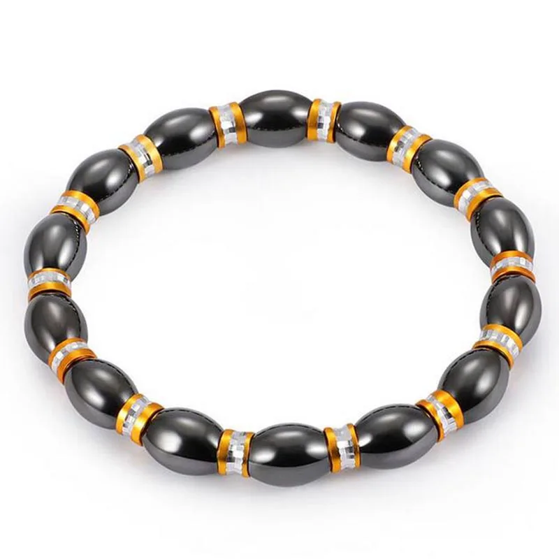 

New Energy Healing Hematite Bangle Gold alloy fish drum Magnetic Therapy of Beads Elastic Bracelet for Women Jewelry