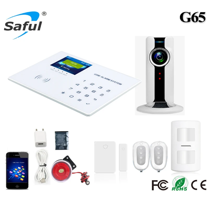 

Wireless 5V gsm intelligent alarm system with G65 ios/android APP LCD touch with camera