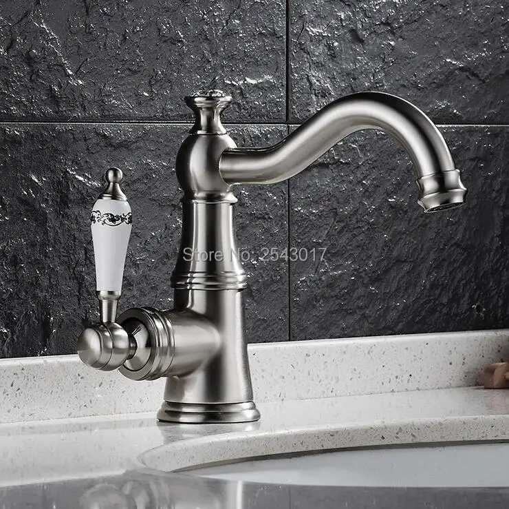 GIZERO حوض صنبور فرشاة نيكل الساخنة والباردة الطابق الخيالة حوض حمام مزخرف قطب خلاط الصنابير ZR636