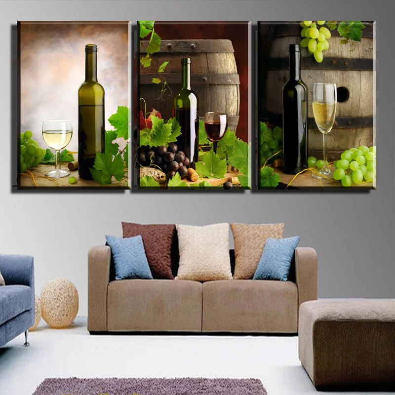 3 Panels Canvas Wine bottle with Case Painting On Canvas Wall Art