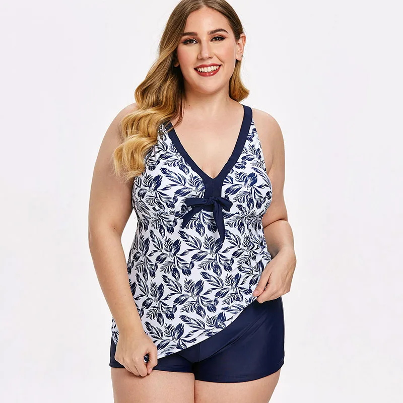 Плюс Размеры 4XL XXXXL XXXL XXL с цветочным принтом бантом танкини наборы из двух частей