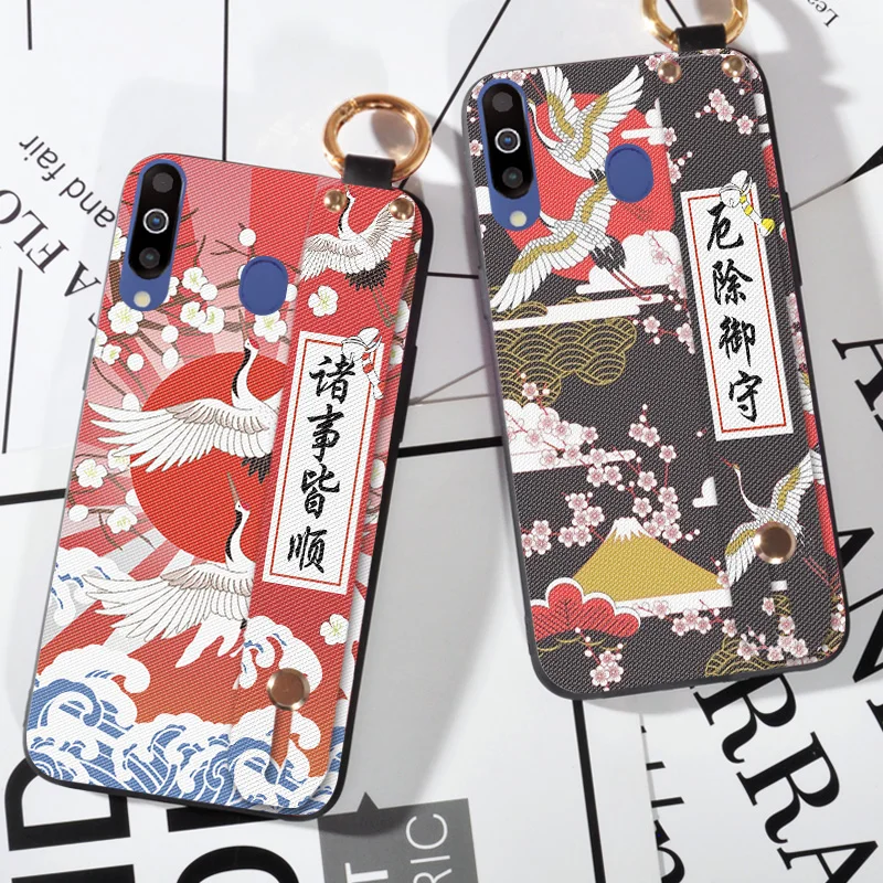 

Soft Silicone Crane Case For Samsung Galaxy M10 M20 M30 Stand Strap Holder Back Cover For Samsung Galaxy A20 A30 A40 A50 A70