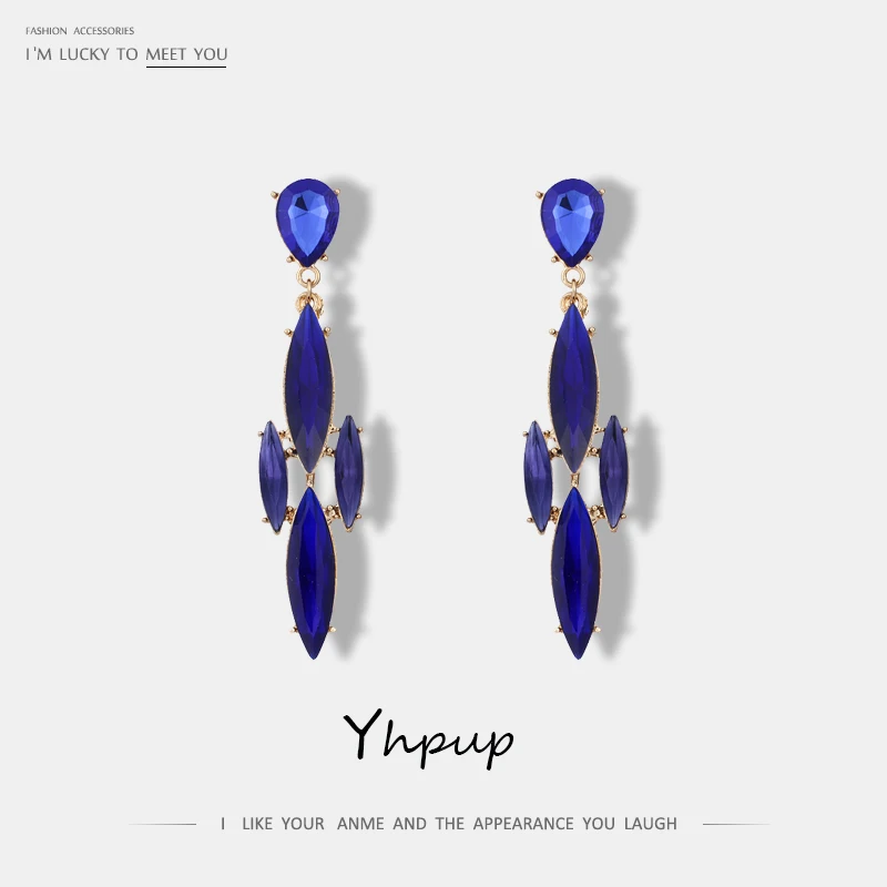

Yhpup Big Luxury Crystal Long Earrings Fashion Charms Statement Earrings Bijoux