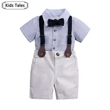 ST393 Newborn Set of Clothes for Boys Cotton Gentleman Autumn Spring Fashion Plaid T Shirt+ Bib Pants 2 Pcs Baby Clothing