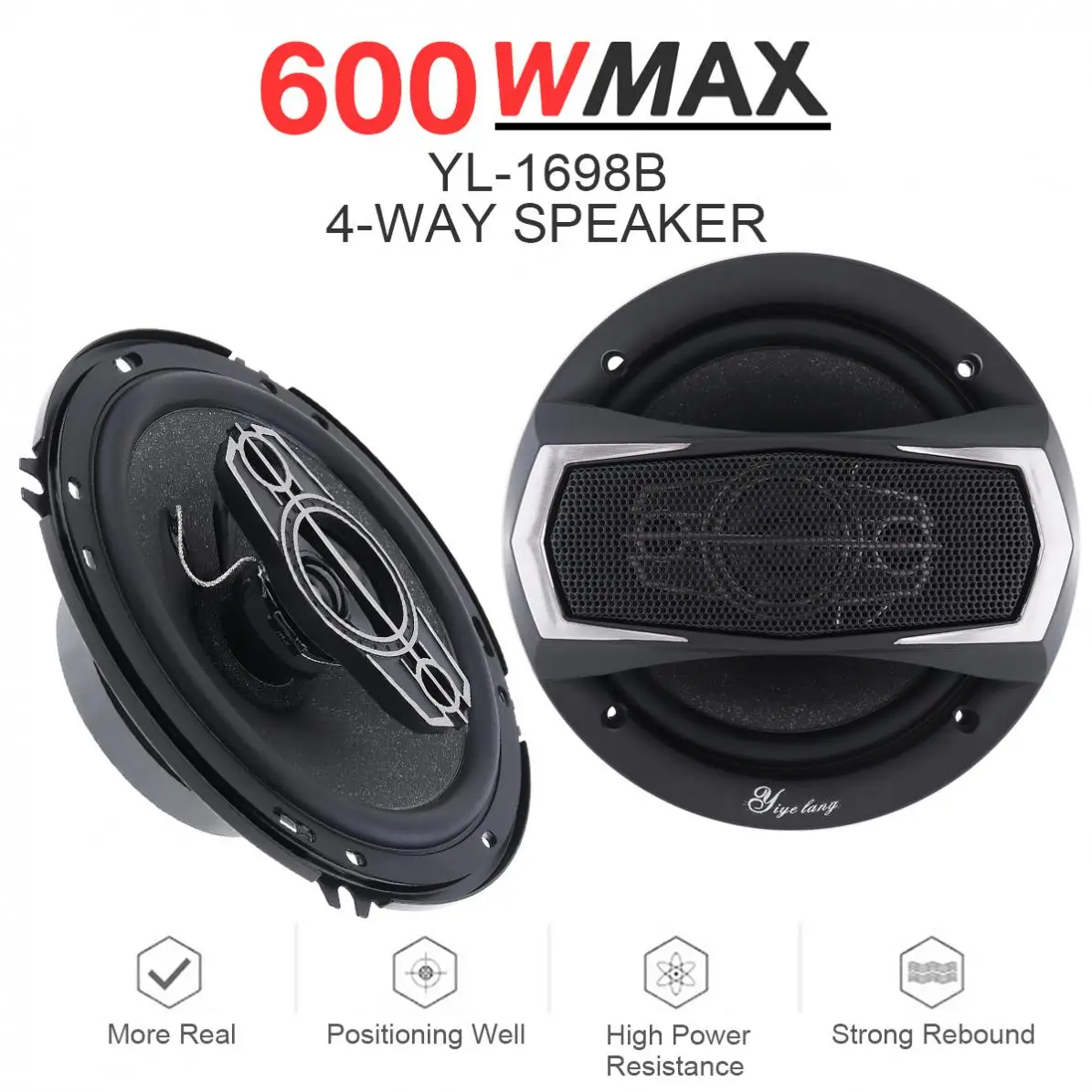 

2pcs 6.5 Inch 600W 12V 4 Way Car Coaxial Auto Music Stereo Full Range Frequency Hifi Speakers Non-destructive Installation