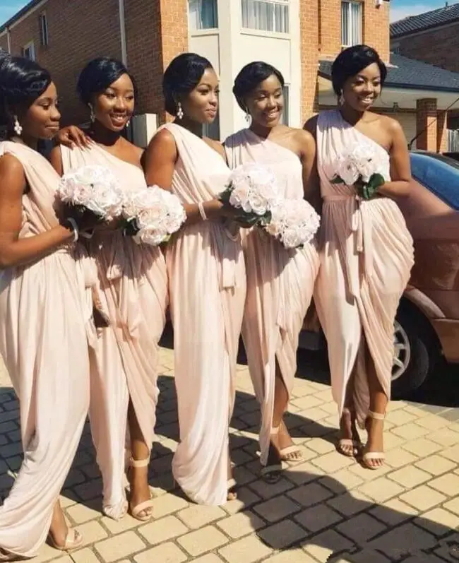

Elegant 2019 Cheap Bridesmaid Dresses Under 50 Sheath One-shoulder Chiffon Long Wedding Party Dresses For Women