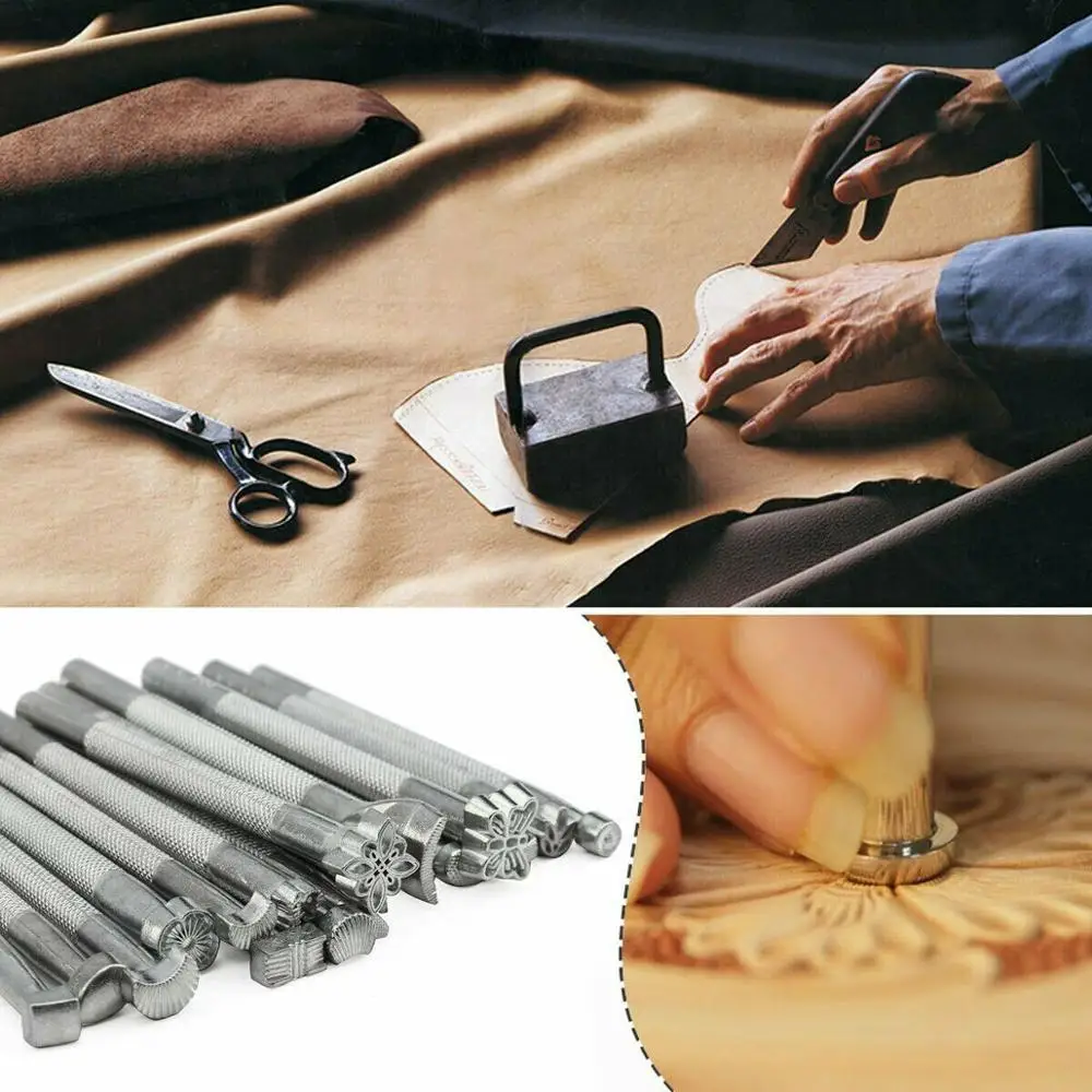 20pcs Leather Puncher Tools Working Saddle Making Set Carving Craft Stamping