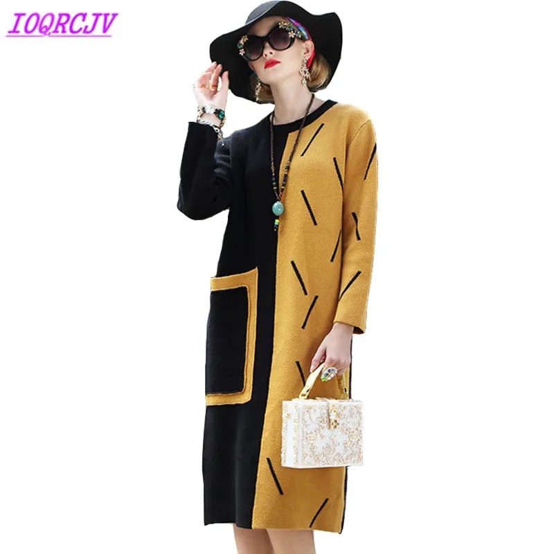 

Knit Dress Womens Autumn Winter High quality Stitching Bottoming Dresses Large size Sweater Pullover Female Tops IOQRCJV H531