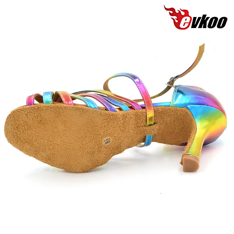 Обувь для латинских танцев, сальсы, женские туфли для танцев evkoo, цвета радуги, кожа, каблук 8,3 см, бальные туфли для латинских танцев, женские Evkoo-074