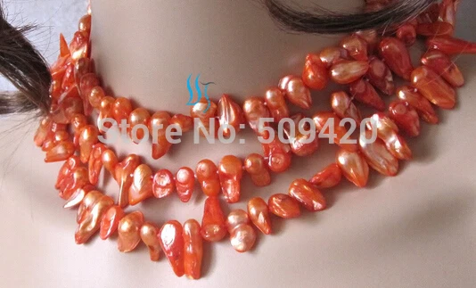 

W&O667 >>45" 7-8mm Orange-Red Baroque Freshwater Pearl Necklace Strands